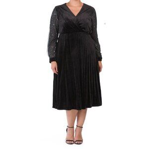 DALIA MACPHEE Plus Sheer Sequin Sleeve Midi Black Dress Womens Size 2X